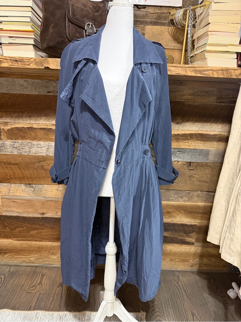 Lacoste Slate Blue Lightweight Silk Trench Coat